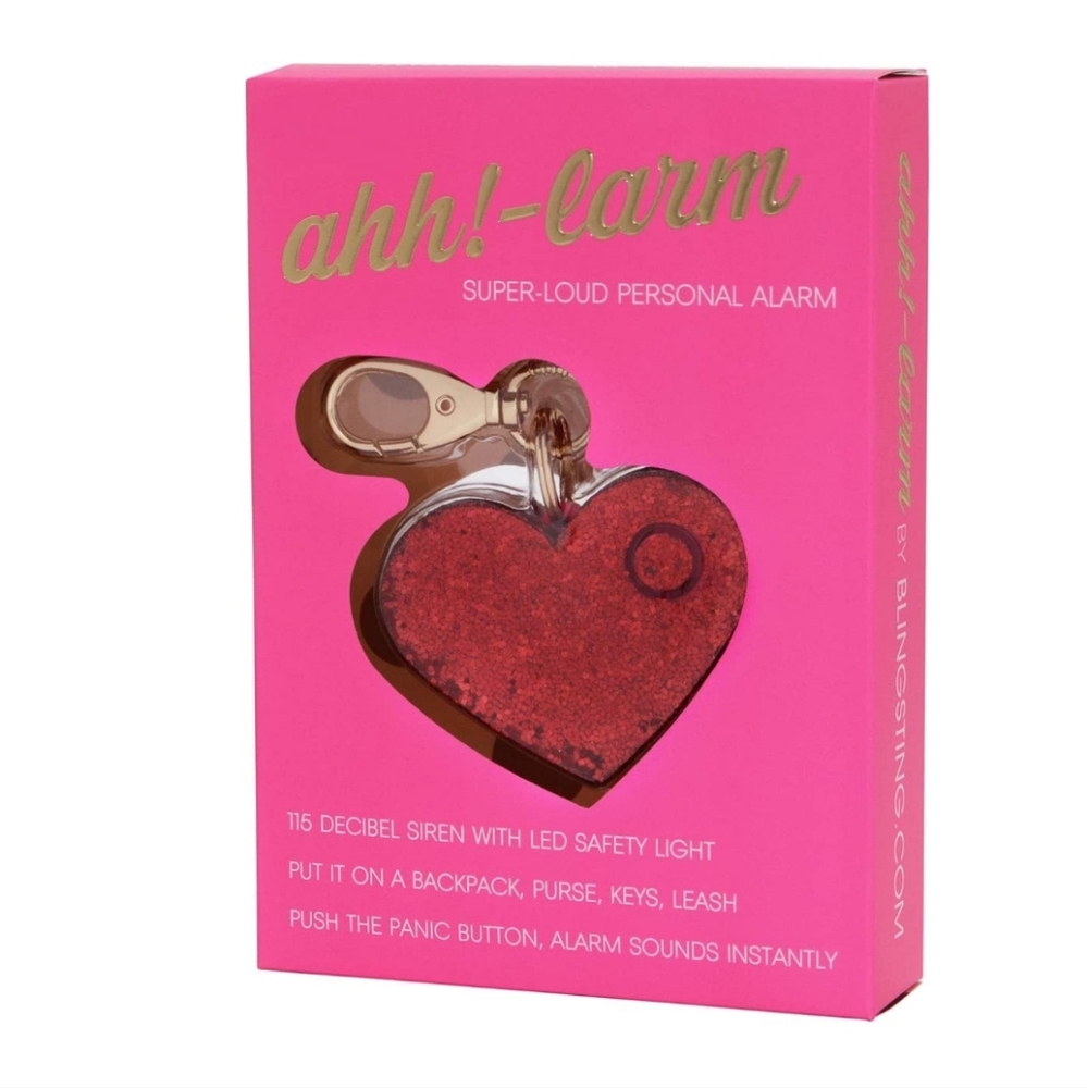 BLINGSTING Personal Safety Ahh!-larm Self Defense Panic Alarm red glitter heart